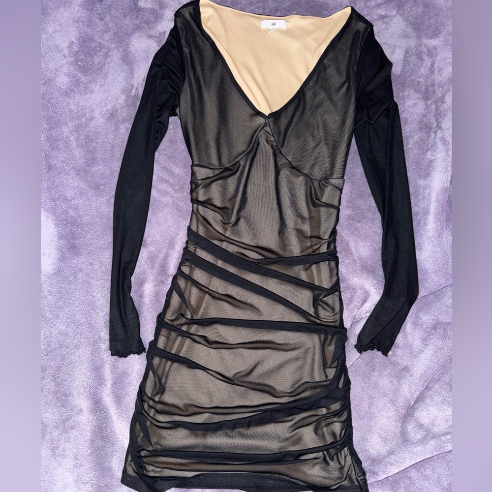 BP Black Ruched Long Sleeve Bodycon Dress